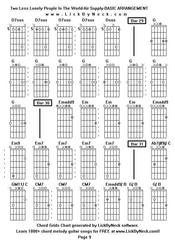 Chord Grids Chart of chord melody fingerstyle guitar song-Two Less Lonely People In The World-Air Supply-BASIC ARRANGEMENT,generated by LickByNeck software.